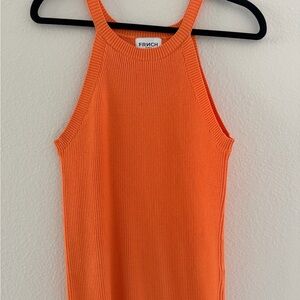 FRNCH Orange Ribbed Halter Tank Top